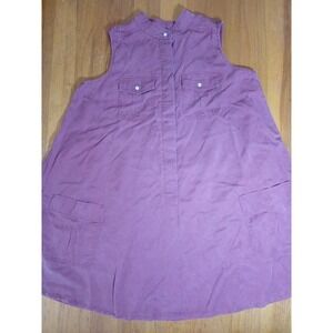 Sleeveless Lyocell A-Line Dress 14 Burgundy Button Front Pockets Swing Boho Chic